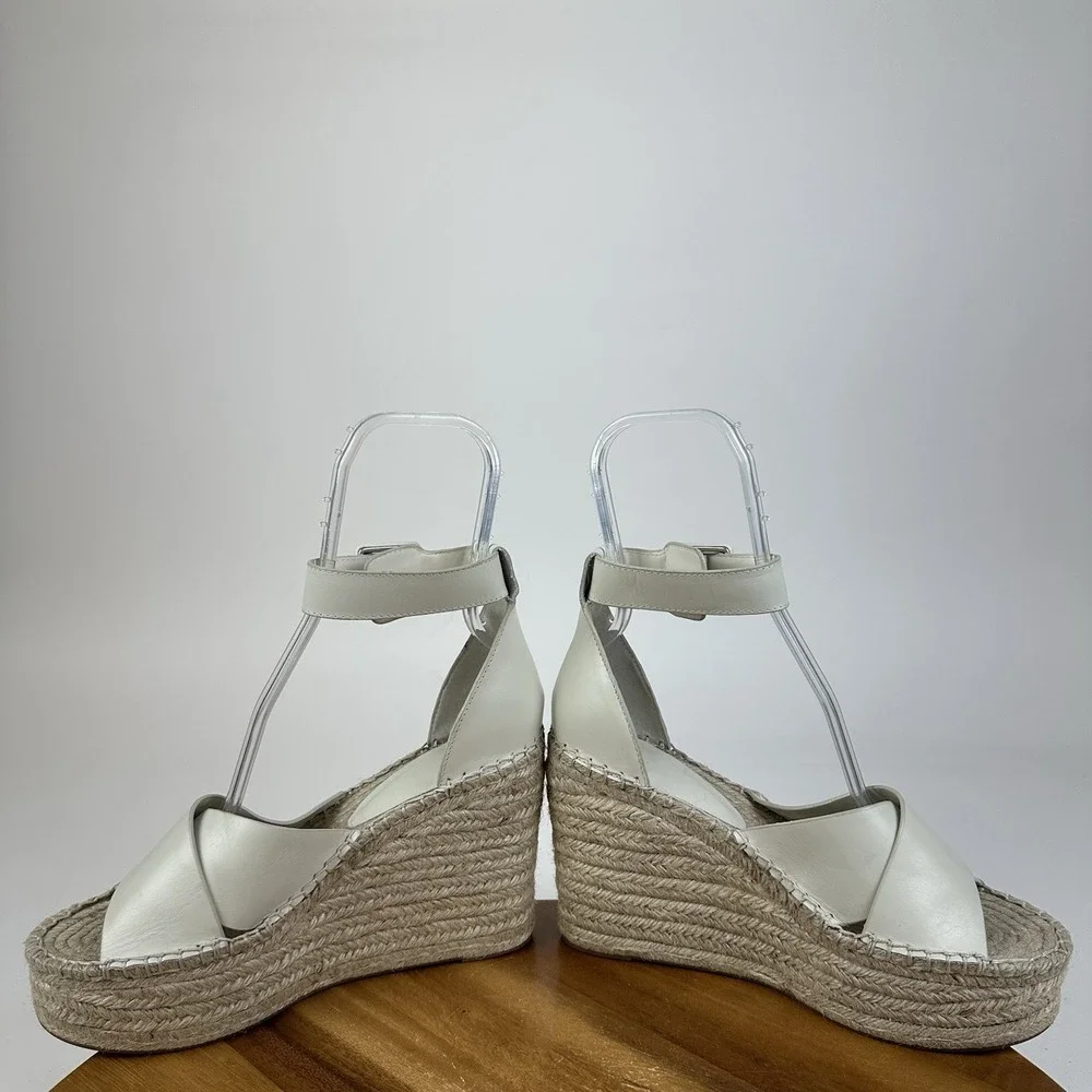 Womens Marc Fisher LTD Able Espadrille White Platform Wedge Sandals Size 9 M EUC